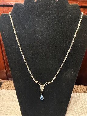 Source Unknown Silver-Tone Crystal Necklace with Light Blue Teardrop